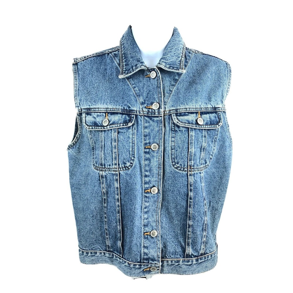 PS GITANO Denim‎ Blue Jean Jacket Vest Women's Medium Trucker Rockabilly Vintage